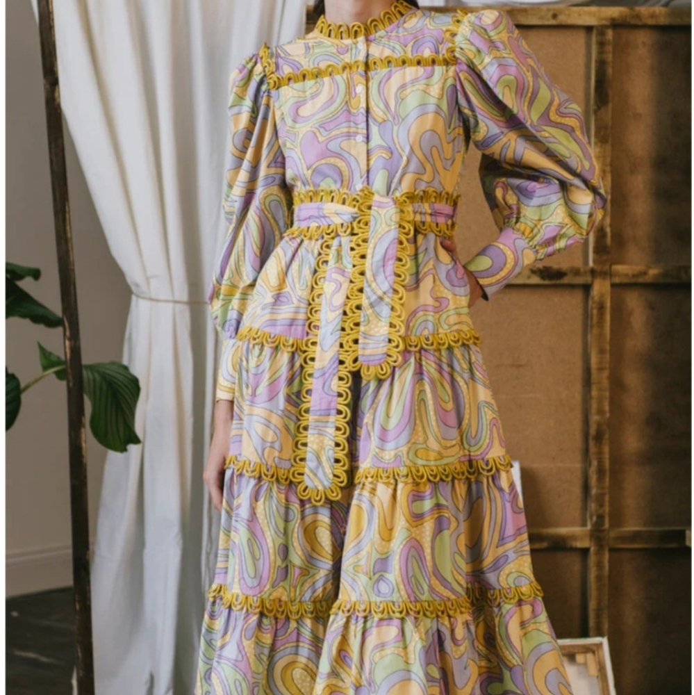 Celia B multicolor Brezo midi dress yellow lavender print